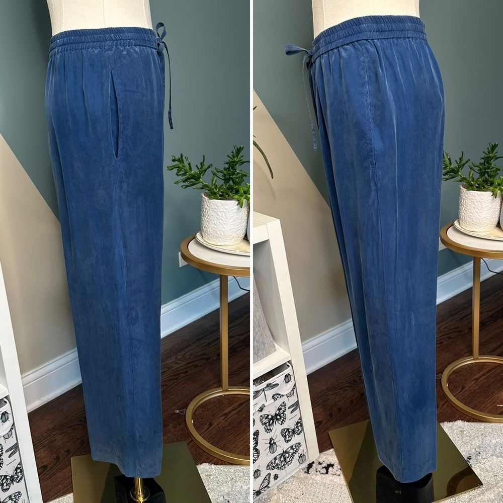 Vintage 90s Fiji Petite Silk Loungewear Set 2-Piece Blue Drawstring Pants S/XS - Picture 6 of 16